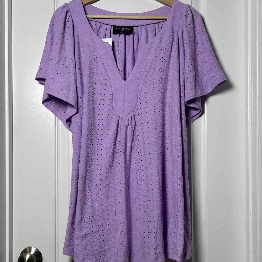 Lane Bryant Lavender Tonal Eyelet Flutter Sleeve V-Neck Top Soft Girl Style